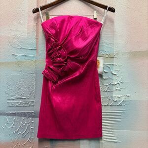 Jessica McClintock 5 Magenta Strapless Ruched Mini Dress Floral Classy Cocktail